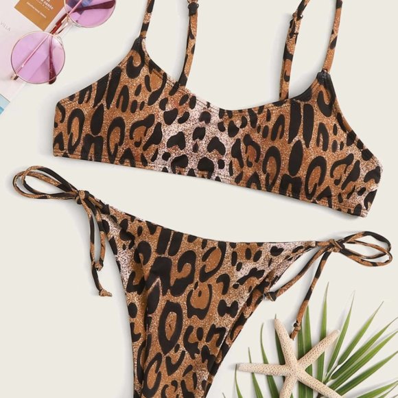 SHEIN Other - NWT LEOPARD TRIANGLE THONG BIKINI SWIMSUIT SIZE L